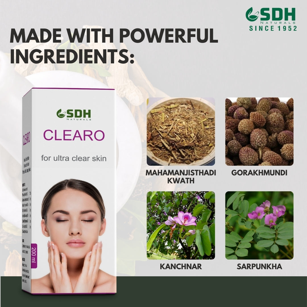 SDH Naturals Clearo for ultra skin Herbal blood purifier strikes at the root of pimples, boils, itching, pruritis.