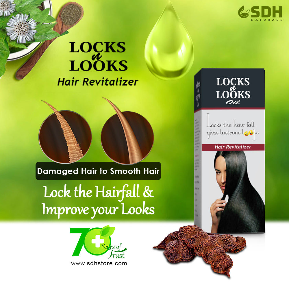 SDH Natural's Locks & Looks Ayurvedic Hair Oil for Dandruff and Hair Fall, Long and Strong Hair with active and powerful Natural Ingredients, Reduces premature greying of hair. Hair nutrition, Hair Vitaliser, Hair Growth, Hair care