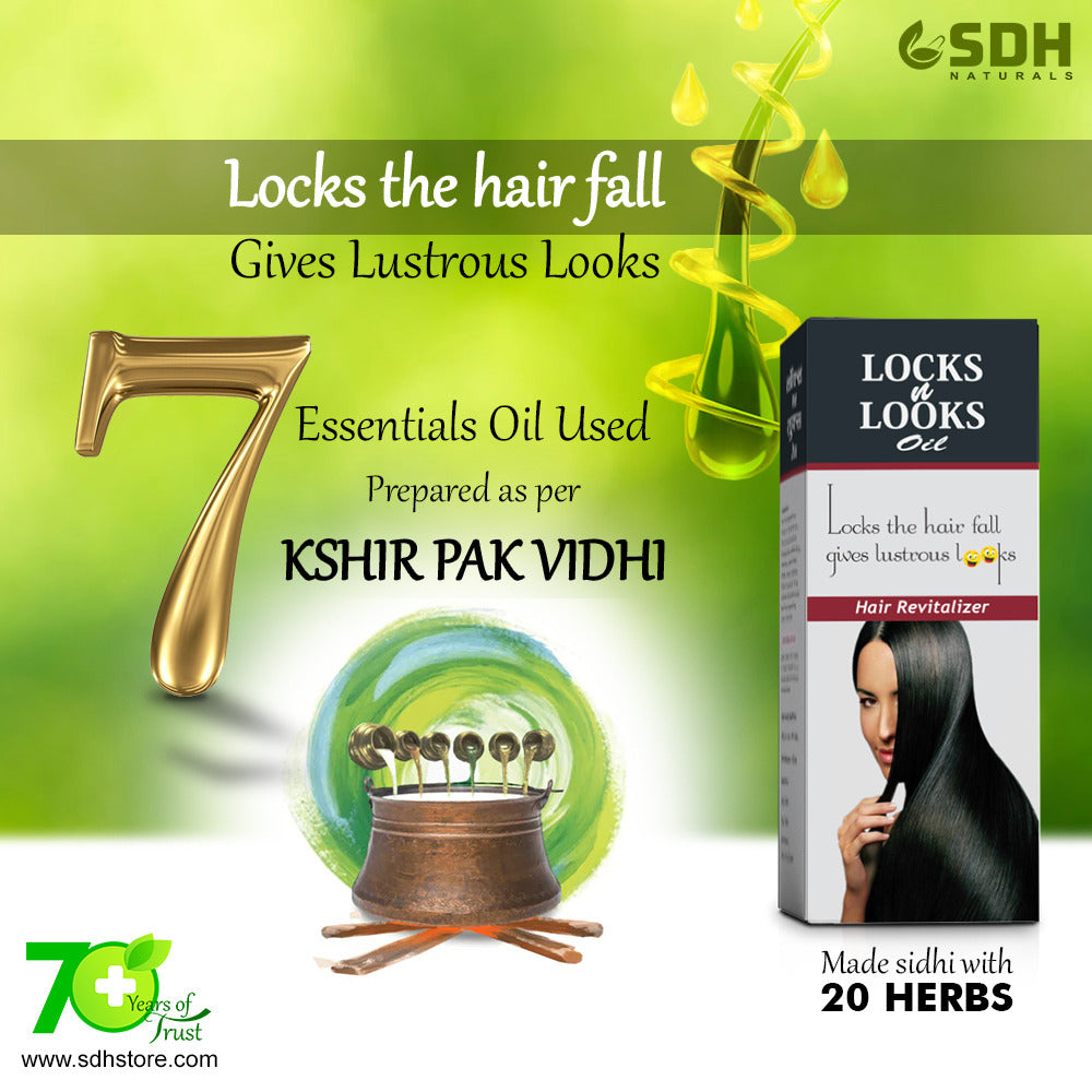 SDH Natural's Locks & Looks Ayurvedic Hair Oil for Dandruff and Hair Fall, Long and Strong Hair with active and powerful Natural Ingredients, Reduces premature greying of hair. Hair nutrition, Hair Vitaliser, Hair Growth, Hair care